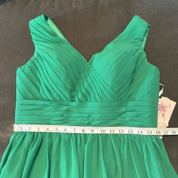 Women’s Green Chiffon V-Neck Short Formal Party Dress Zip Up Back Size L NWT - Picture 9 of 11